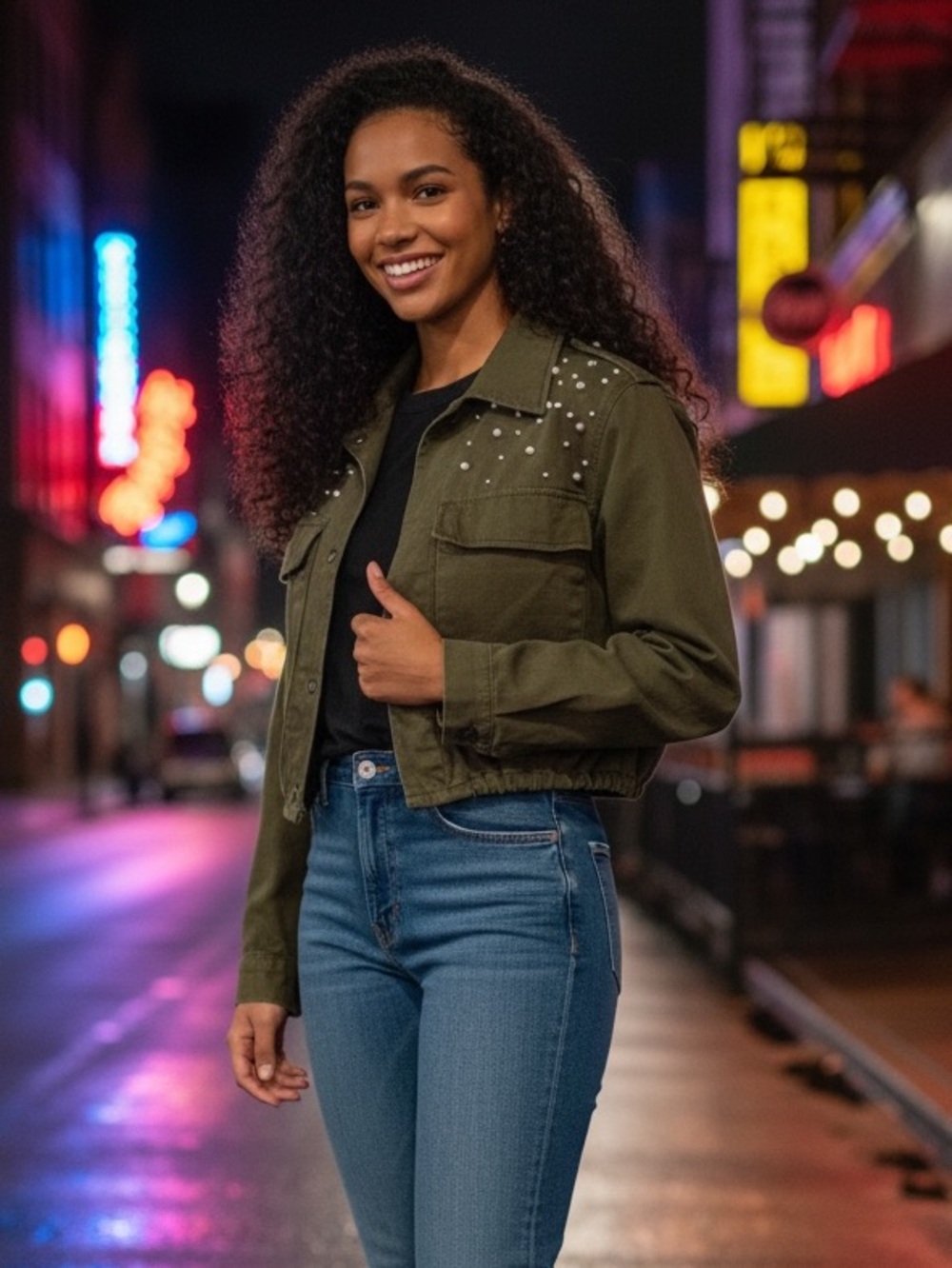 Royal Workshop Studded Olive Cropped Utility Janet Jacket